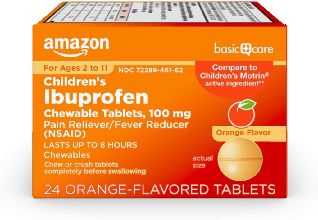 基本的な心配の子供のIbuprofenのChewableのタブレット、100のmg、痛みのRelieverおよびファーバーの減力剤、オレンジ味、Aches、苦痛、痛い喉、歯痛および頭痛の救助、24の計算のための