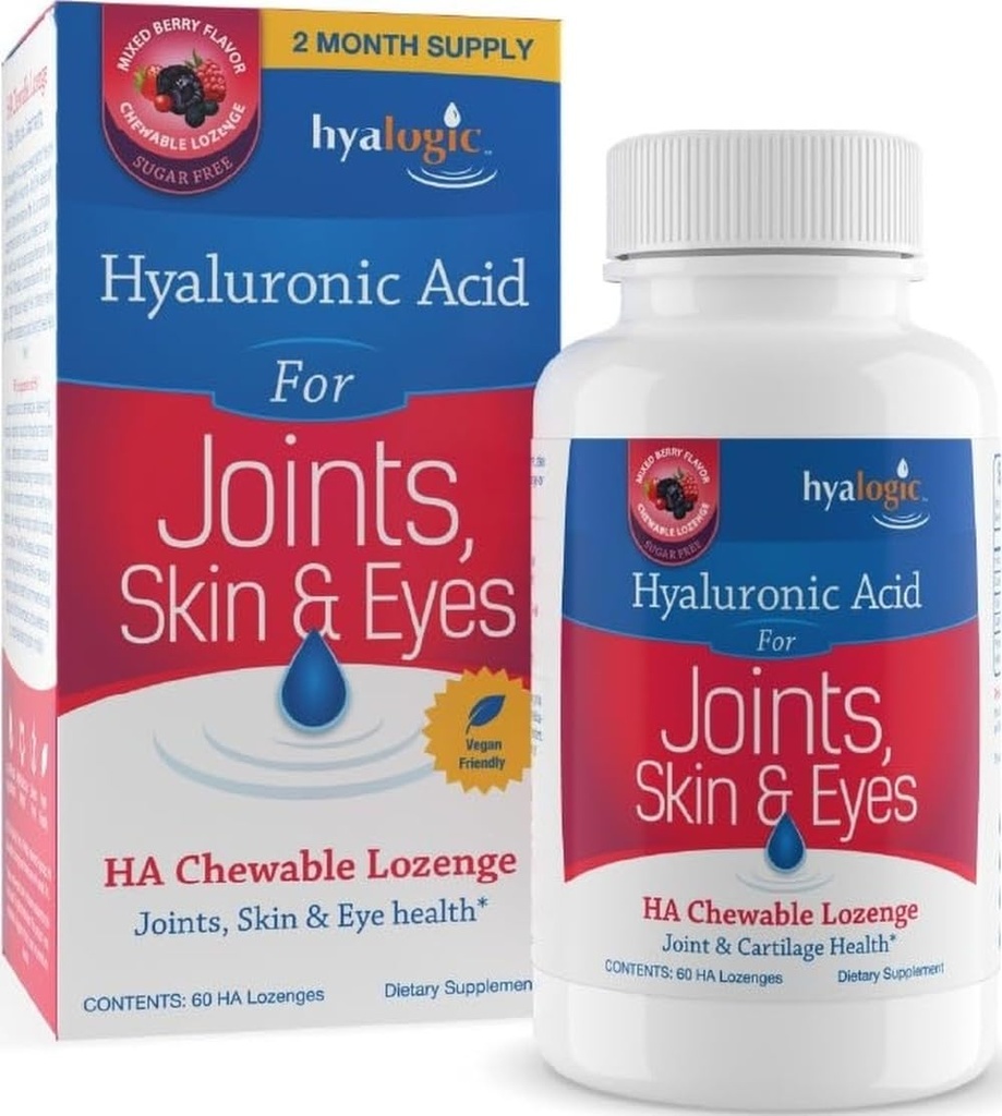 Hyalogic Hyaluronicの酸のChewable Lozenge - スキン ケア及び目のためのChewableタブレット–ビーガン、砂糖なしおよびベリーはHyaluronicの酸の補足(60の計算)を好みました