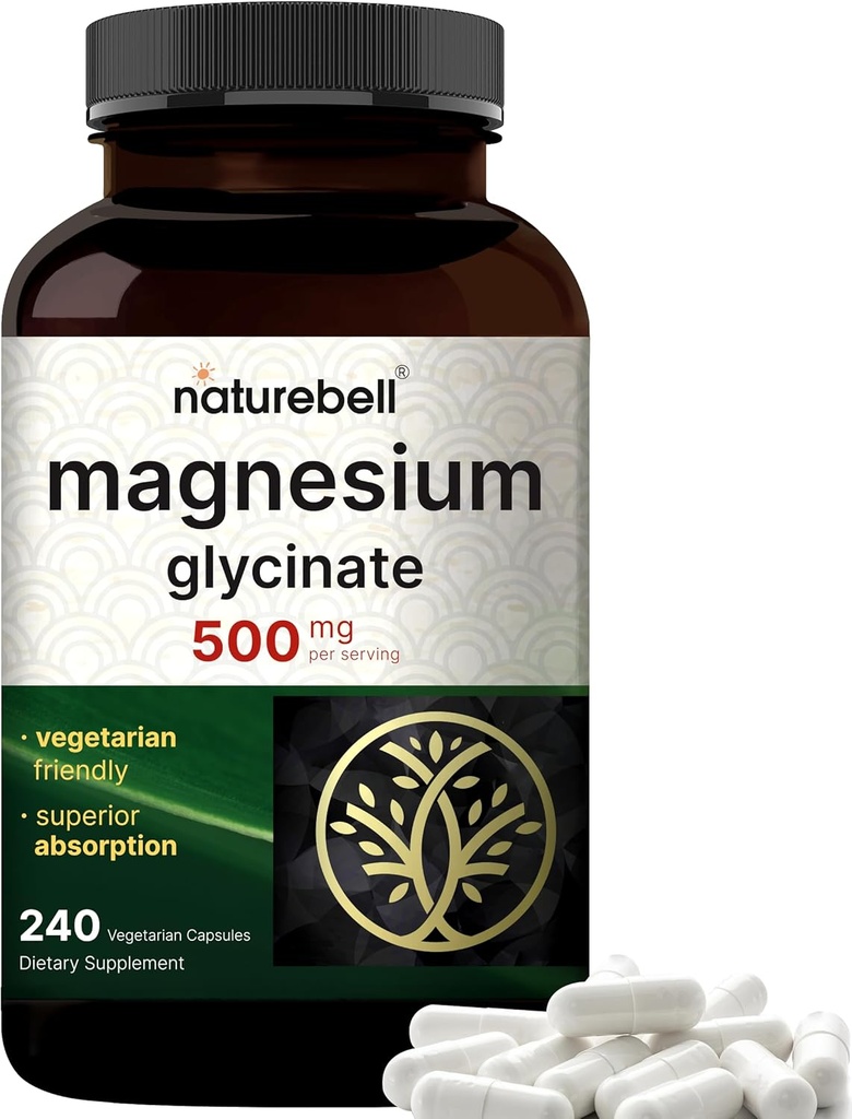 NatureBellのマグネシウムは500mg、240 Veggieのカプセルをゼリー状にします  100%のChelated及び浄化された 睡眠、筋肉及び神経サポート 非GMOのグルテンフリー