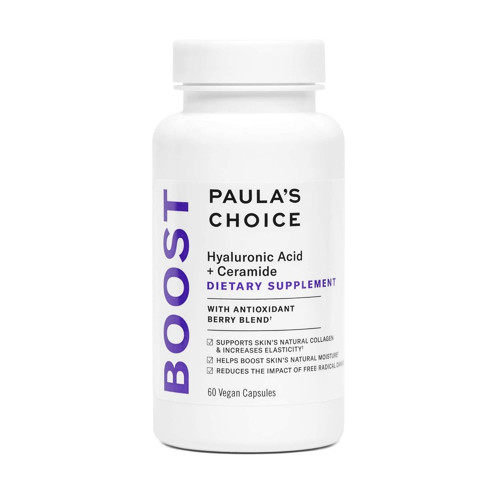 Paula's Choice Hyaluronic 酸 + セラミド 栄養補助食品, 軟質のためのコラーゲンサポート, ヘルシー + Radiant 皮膚, グルテンフリー + 大豆フリー, 60 ビーガンカプセル