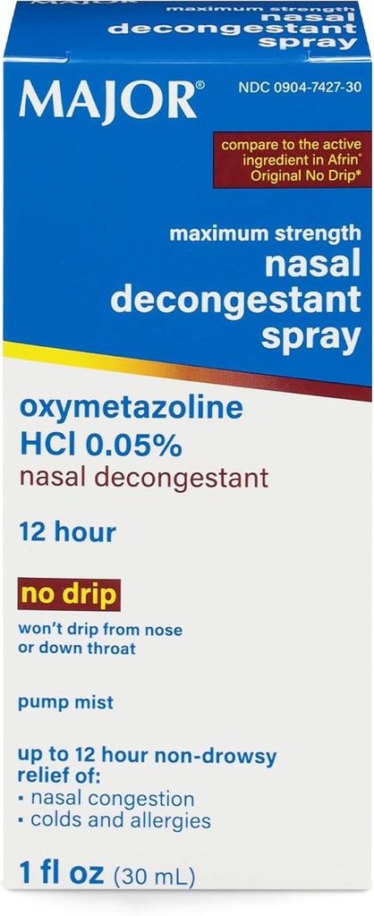 MAJORの最高の強さの鼻のDecongestantのスプレー、Oxymetazoline HCl 0.05%ポンプ 霧、非眠気の鼻のスプレー、鼻の混雑、風邪およびアレルギーからの12時間の救助まで1 Fl. Oz. (1パック)
