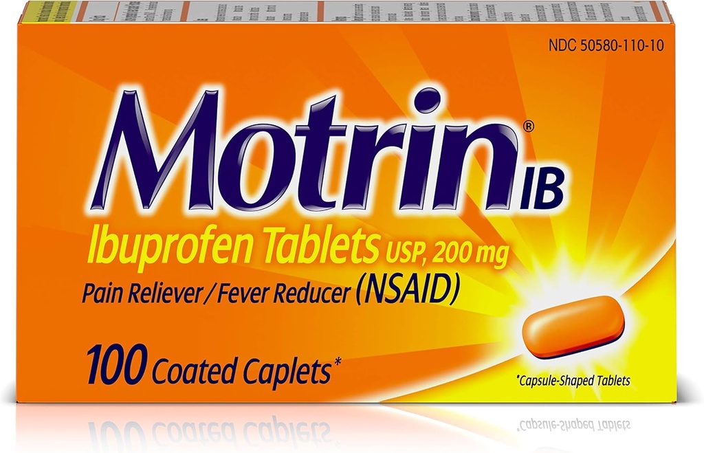 Motrin IBの痛みのRelieverのレバーの減力剤(NSAID)Ibuprofenのタブレット、100の計算