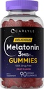 Carlyle Melatonin Gummies 3mg | 90 カウント | フルーツ風味のガーミー サプリメント | 100% 薬の無料サポート | 完全菜食主義者の、非GMO、グルテンフリー