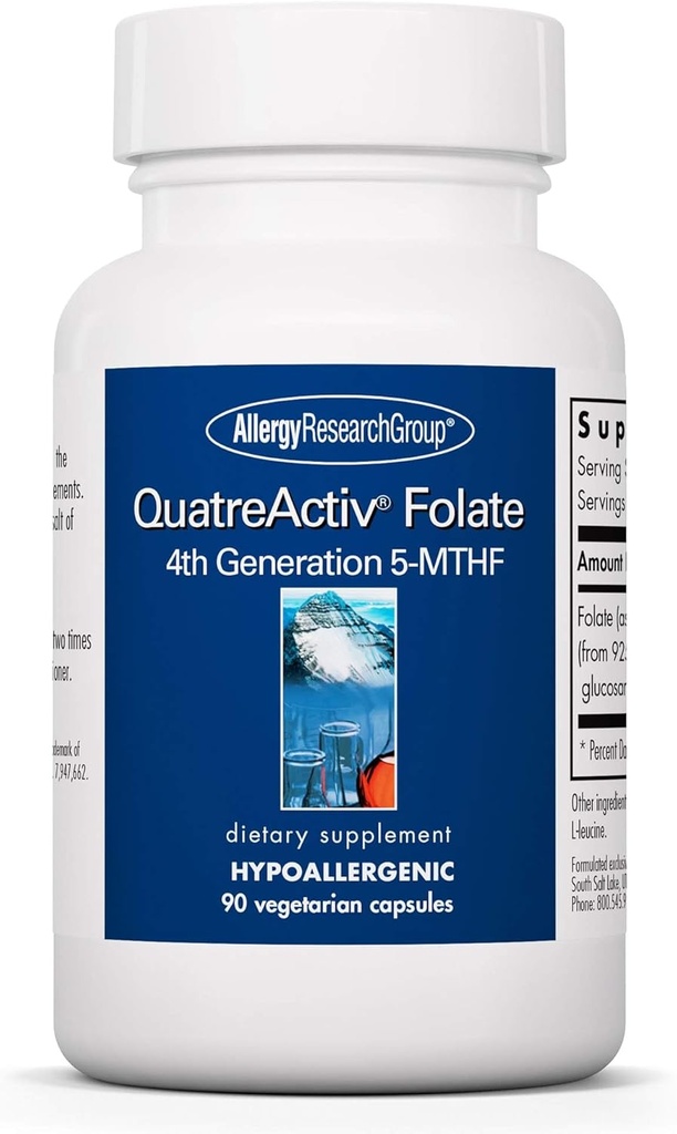 アレルギーの研究のグループQuatreActivの葉酸塩の補足- Methylfolate、5-MTHFのメチル化サポート、Quatrefolicのベジタリアンのカプセル- 90の計算