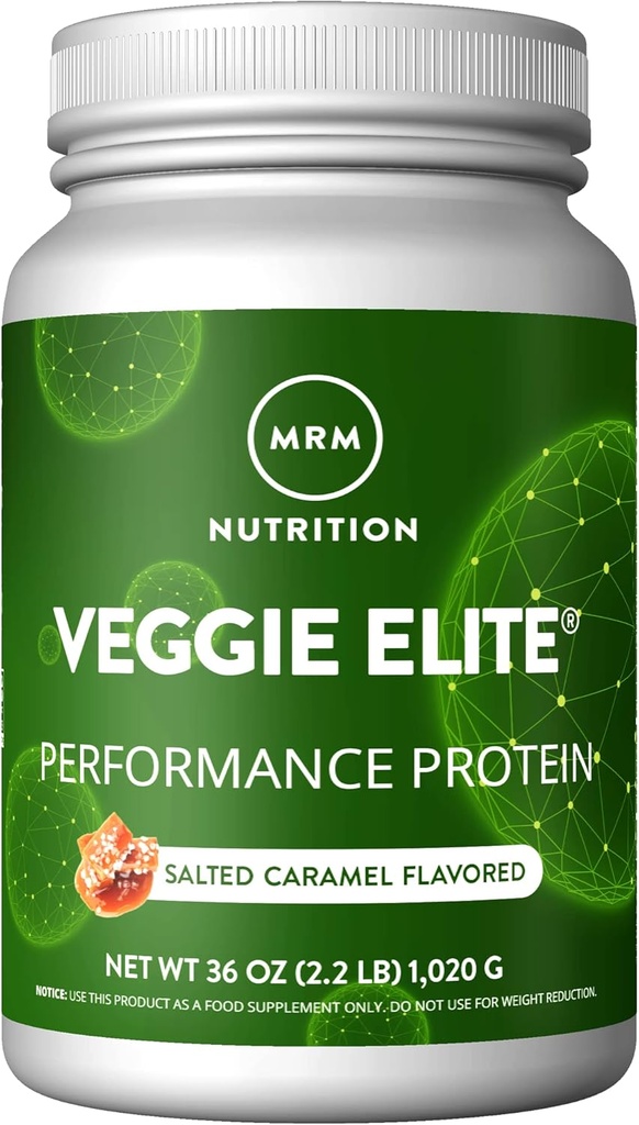 MRM Nutrition Veggie Elite Performance Protein | Salted Caramel Flavored| Plant-Based Protein| Easy to Digest | with BCAAs| Vegan + Gluten-Free | Clinically Tested| Digestive enzymes | 30 Servings