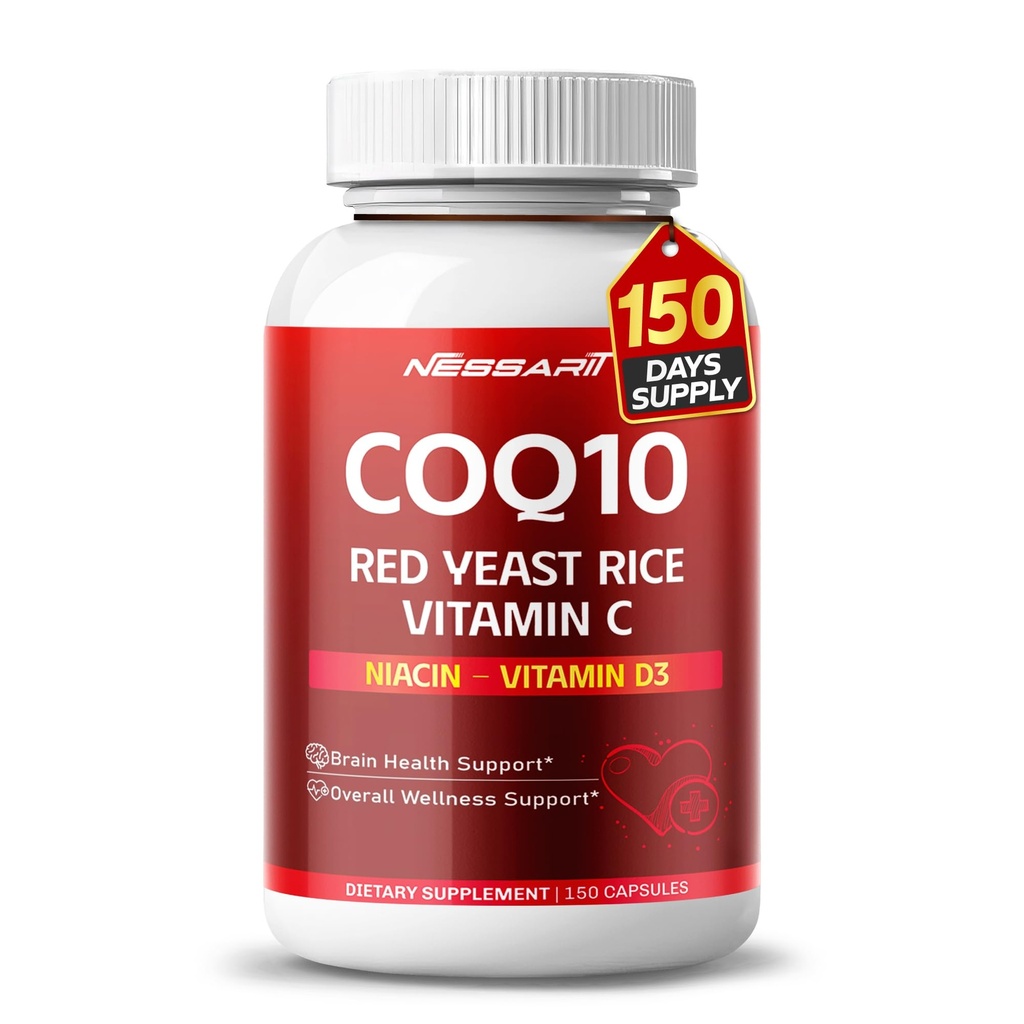 COQ10 + 赤いイースト米の補足 - オメガ3ビタミンB3、K2、D3、亜鉛ミルクの牛黒のペッパー- 150の計算-米国で作られた及びテストされる