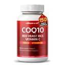 COQ10 + 赤いイースト米の補足 - オメガ3ビタミンB3、K2、D3、亜鉛ミルクの牛黒のペッパー- 150の計算-米国で作られた及びテストされる