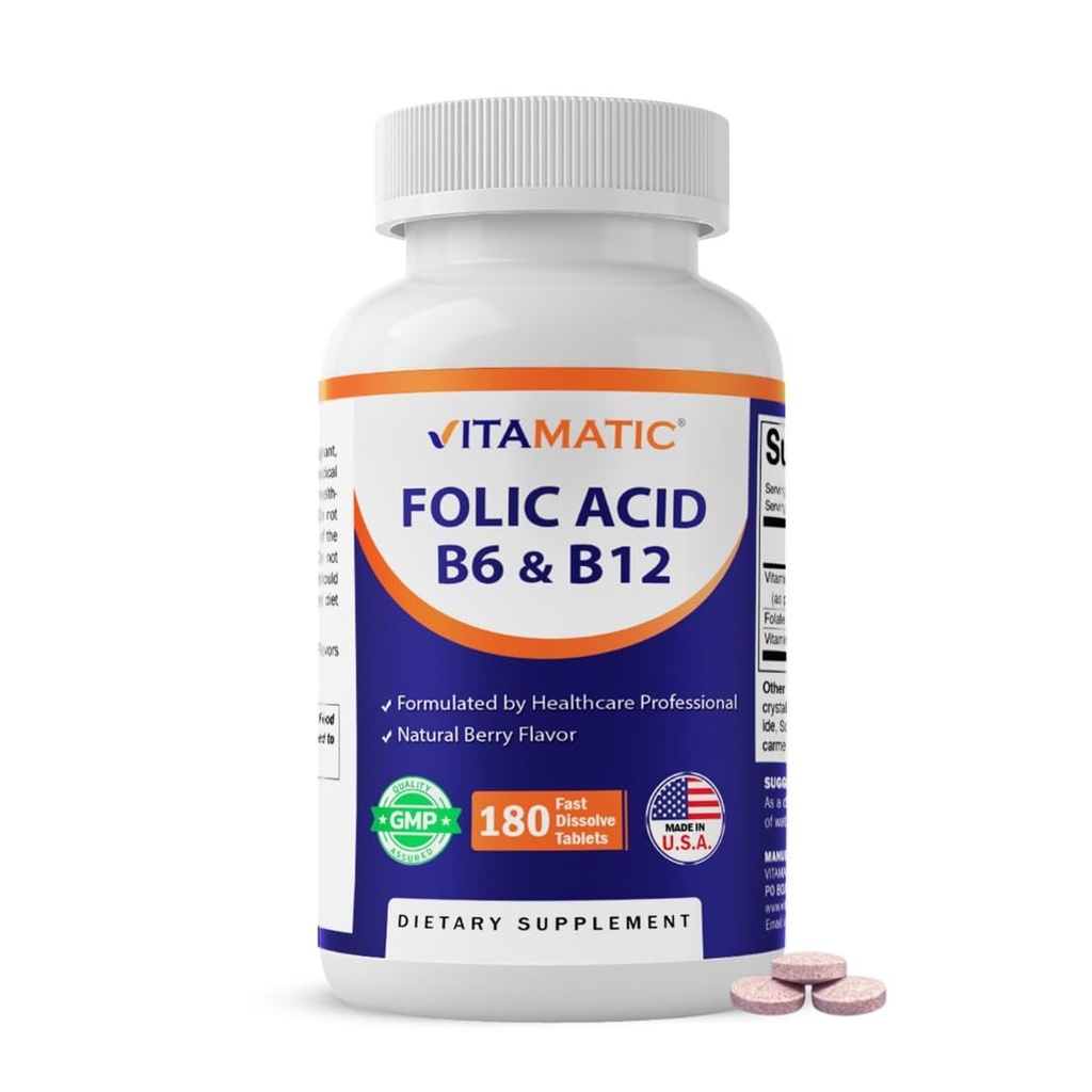Vitamaticの葉酸、ビタミンB12及びB6 - 180の速い分解のタブレットの心の健康、エネルギー生産及び赤血球サポート