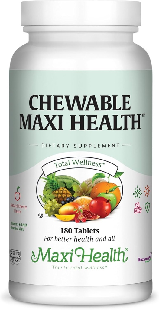 子供のためのMaxiの健康のChewable Multivitamin, 十代の若者たちと大人 - 大人と子供のためのチェリーのChewableビタミン - Kosherキッズマルチビタミン + アイロン (180錠)