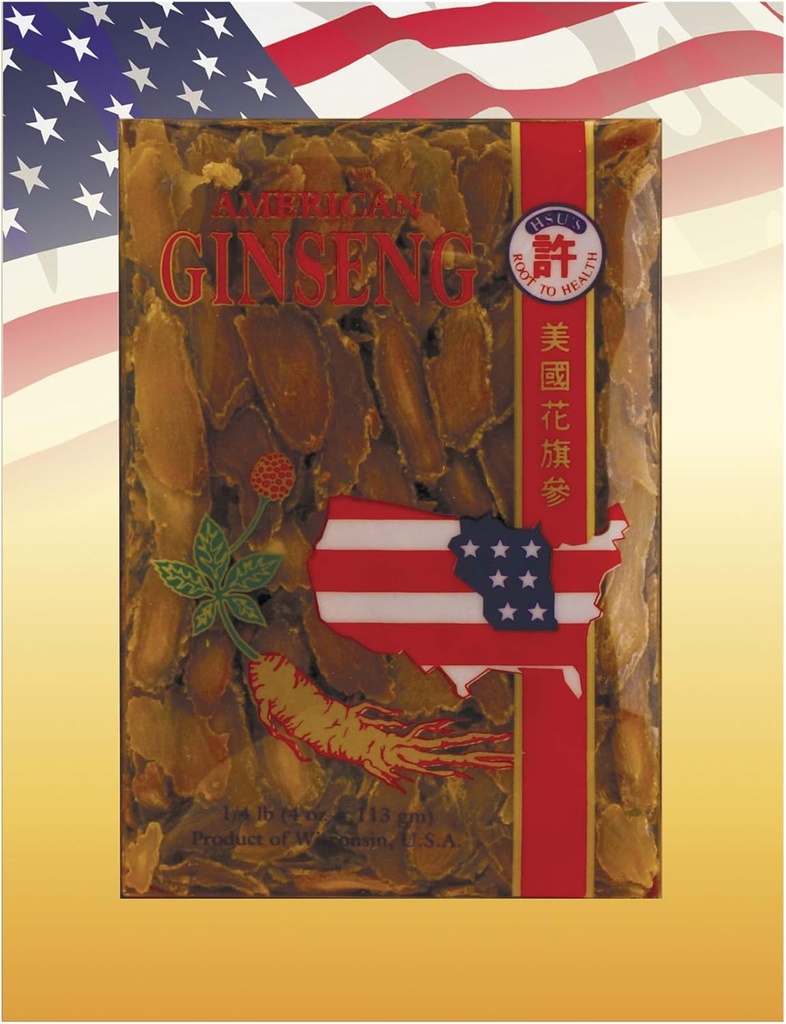 HSU’s Ginseng SKU 0146-4 | アメリカン・レッド・シミズ | レッド・アメリカ・ギンセンの5年を栽培 | 聖花旗艦参戦 | 4 oz Box, 西洋参戦