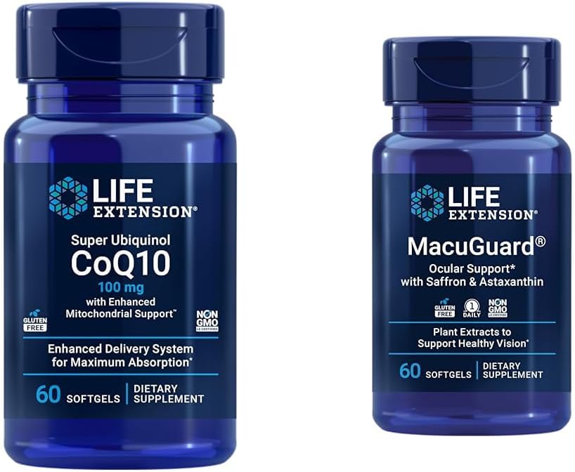 生命延長極度のUbiquinol CoQ10中心の健康の細胞エネルギー60 Softgels及びMacuguard Ocularサポート ルテインのZeaxanthinのアスタキサンチンの目の健康60の計算
