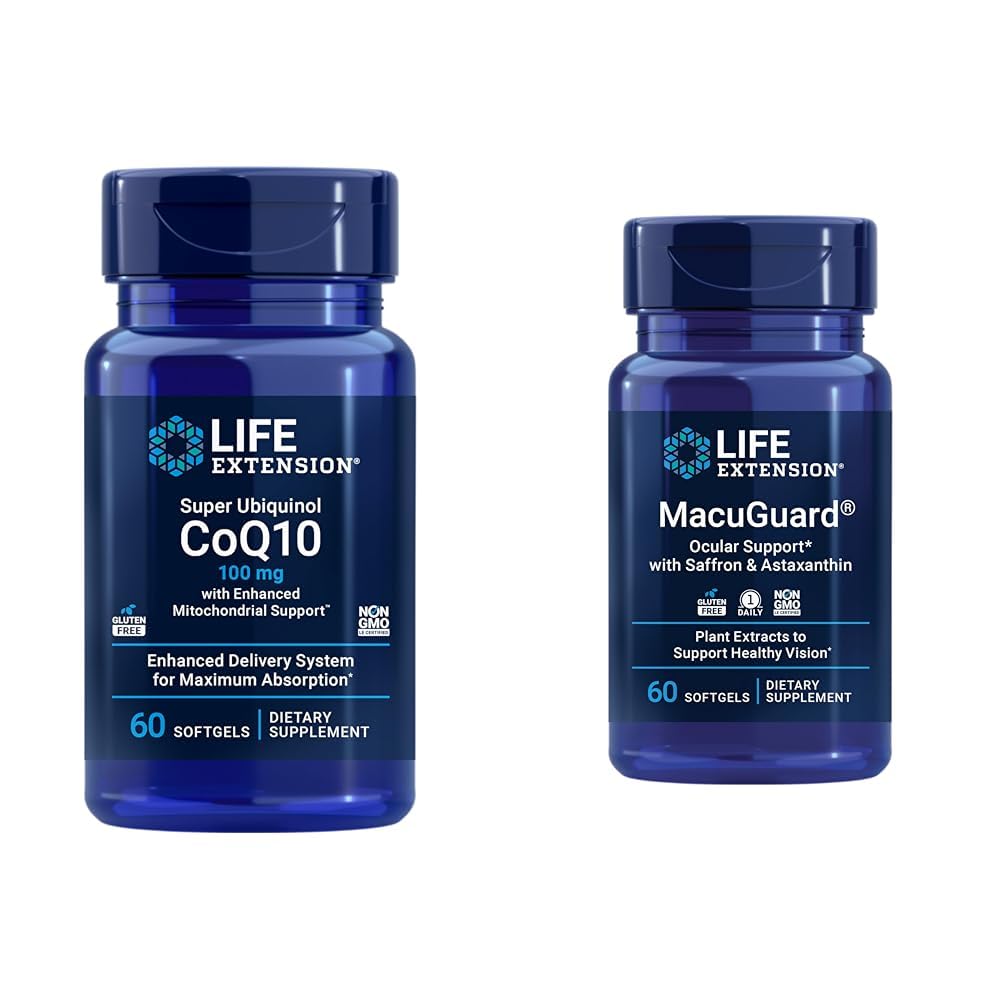 生命延長極度のUbiquinol CoQ10中心の健康の細胞エネルギー60 Softgels及びMacuguard Ocularサポート ルテインのZeaxanthinのアスタキサンチンの目の健康60の計算