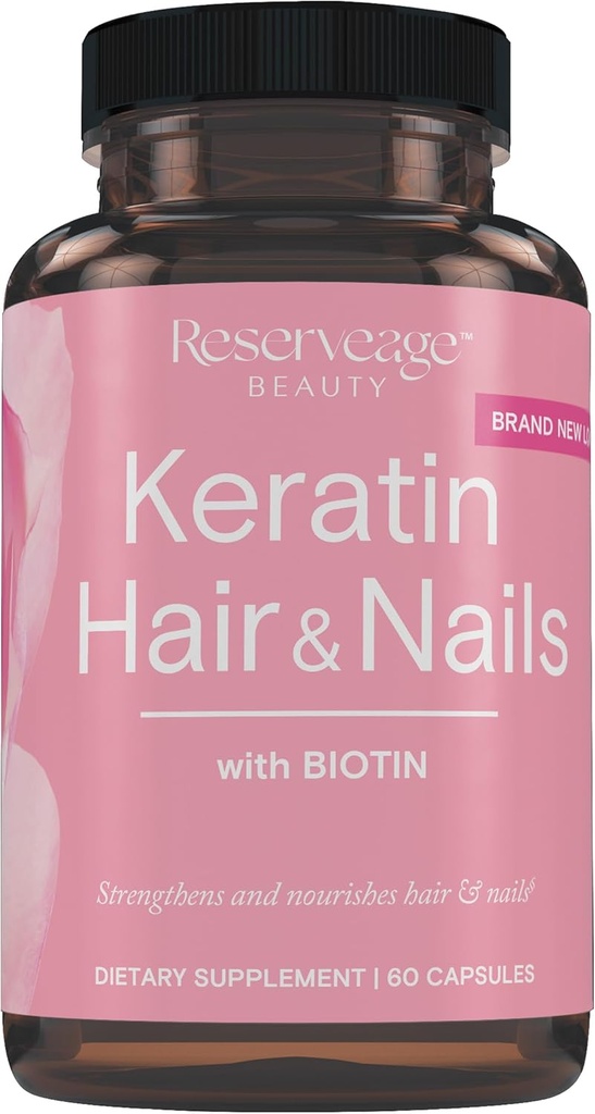 リザーベーション・ケラチン・ヘア・ブースター(Biotin&Resveratrol) - 毛の成長と爪の健康をサポート - 60カプセル