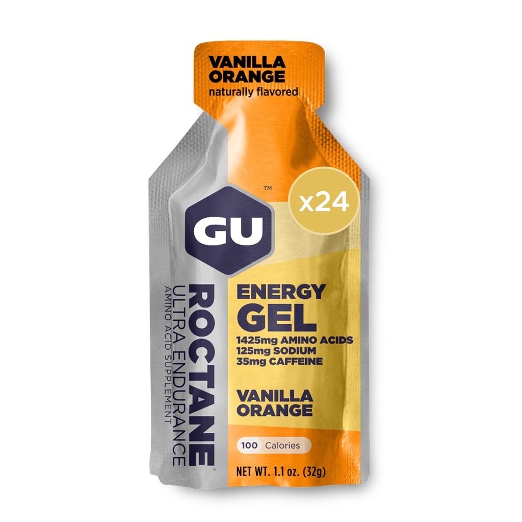 GUエネルギーロクタン超耐久性エネルギーゲル, ビーガン, グルテンフリー, コーシャ, そして、Dairy-Free On-The-Goスポーツ栄養ランニング, バイキング, ハイキングやスキー, バニラオレンジ (24 パケット)