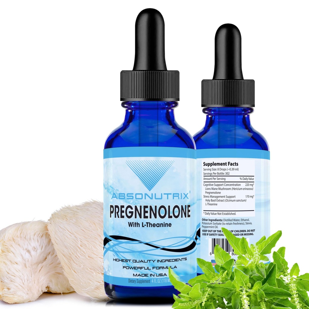 米国で作られたAbsonutrix Pregnenolone L-Theanineの高度の方式390のmgの4つのOzの液体、302のサービング、速い吸収、質の有効な原料、非GMOのGMPによって証明される設備