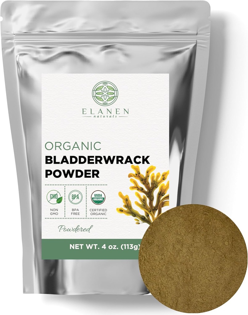 Elanen Naturals Organic Bladderwrack Powder 4 oz. (113g) from France, USDA 認定オーガニック ケルプ ブラッドダーラックハーブ, Fucus Bladder Wrack Powder Bladderack サプリメント