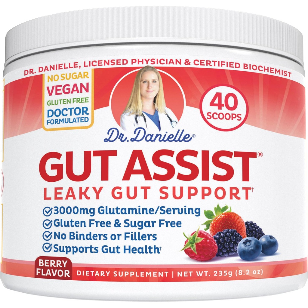 医師 Danielle Gut アシスト - Leaky Gut 修理補足パウダー - グルタミン、アラブノガラクタン、Licorice Root - IBS、Heartburn、Bloating、ガス、便秘、SIBO から、ベリー風味をサポート