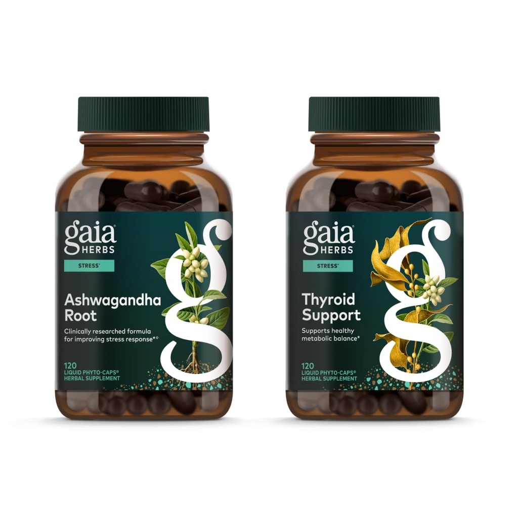 Gaia Herbs Ashwagandha Root - 有機Ashwagandha Rootで作られた - 120 ビーガン液体Phyto-Capsules&Thyroidサポート - サポート健康的なメタボリックバランスと全体ウェルビーイング - 120 ビーガン液体フィト