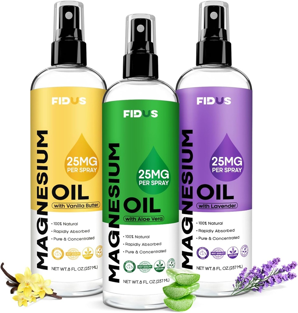 Fidus 100%のアロエベラが付いている純粋なマグネシウムの油スプレー - フィートのための大きい8のflのozのTopicalマグネシウムの塩化物、古代Zechsteinからの有機性天然マグネシウムのスプレー7つのシーベッドの鉱物