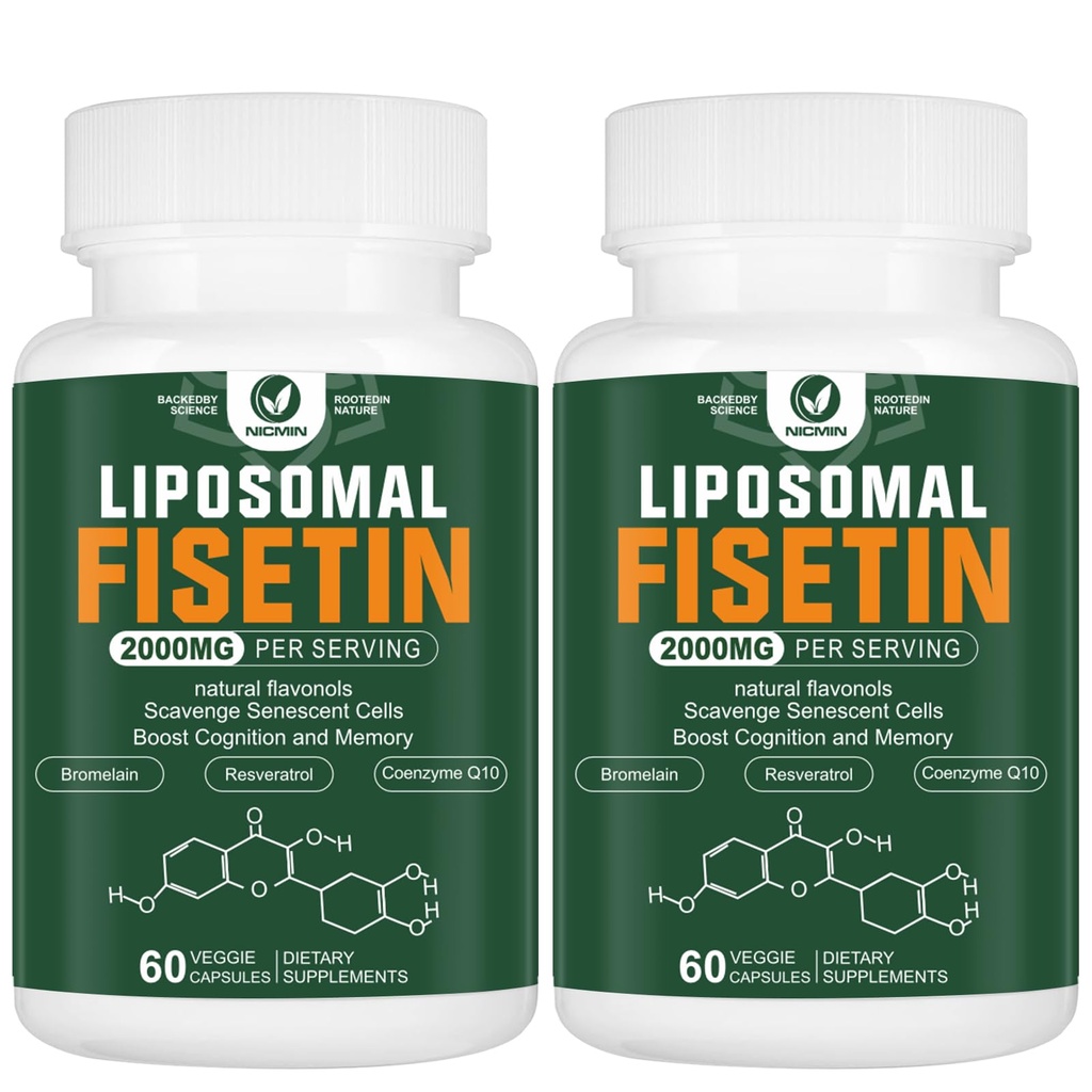 LiposomalのFisetinの補足、健康な老化のための2000MG、98%の純粋なFisetinのポリフェノールの酸化防止剤、TMGおよびResveratrolの健康な老化、認知サポート、120カプセル