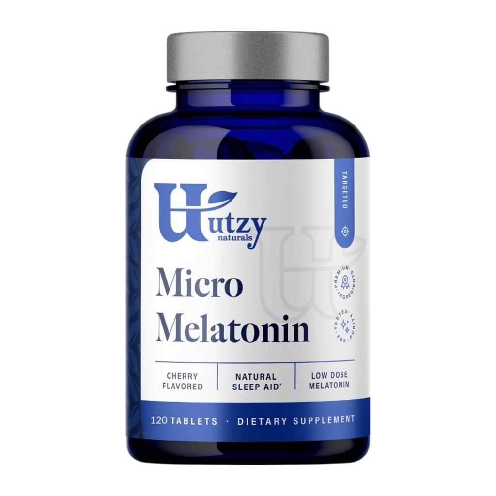 Utzy Naturals Micro Melatonin | 低用量メラトニン 250mcg | 天然チェリーで | 子供のための安全 | アメリカ製 | 120錠