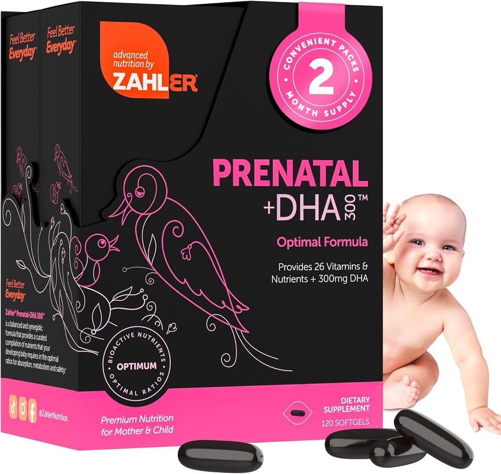 DHAとFollateのZahler Prenatalビタミン - DHAサプリメント&母親と子供のためのプレナタルマルチビタミン - アイアン付きのコッシャープレナタルDHAプレナタルビタミン、前ナタールSoftgels(120カウント)