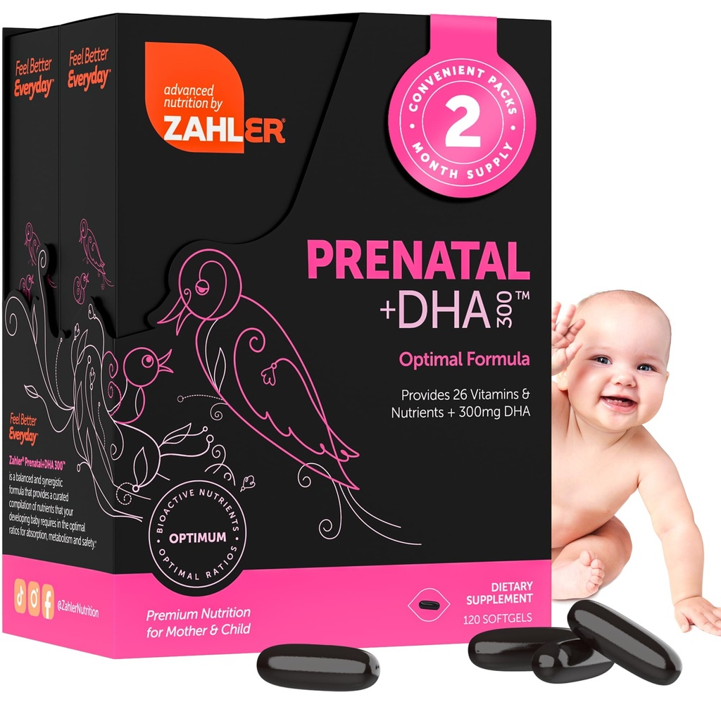 DHAとFollateのZahler Prenatalビタミン - DHAサプリメント&母親と子供のためのプレナタルマルチビタミン - アイアン付きのコッシャープレナタルDHAプレナタルビタミン、前ナタールSoftgels(120カウント)
