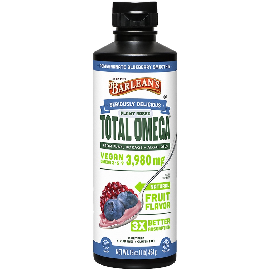 Barlean's Liquid Flaxseed、Borage、Algae Oils Omega 3サプリメント、Pomegranate Blueberry Flavor、Vege EPA、DHA、Flux、Borage Seed Oil with 3、980 Omega-3-6-9、16 oz