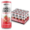 最適栄養アミノエネルギースパークリング水分補給ドリンク、電解液、カフェイン、アミノ酸、BCAA、砂糖フリー、ジューシーイチゴ、12 Fl Oz、12パック(5月パッケージ)