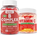 2 Pack Vitamin B Complex Gummies with 2000 mcg Methyl B12, Methyl Folate + 1 Pack Whole Food Vitamin C Gummies