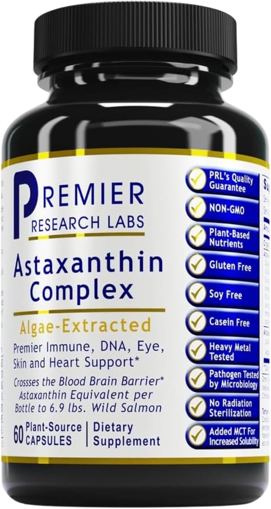Premier Research Labs Premier Astaxanthin Complex - Astaxanthin Supplements, Astaxanthin 4mg per Capsule, Sourced from Algae, Antioxidant Support for Women & Men - 60 Vegetarian Capsules