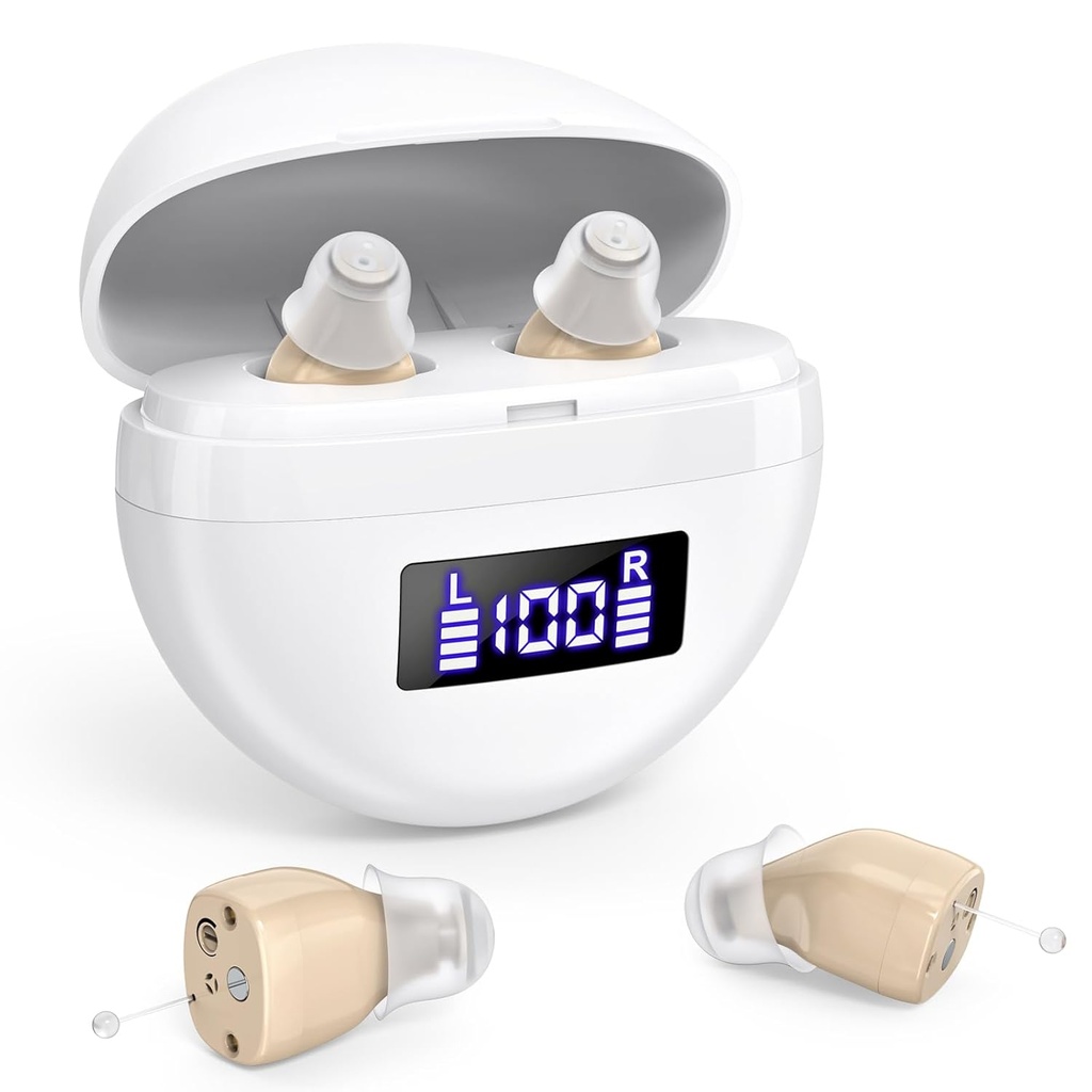 シニア&大人のための充電式補聴器、ノイズキャンセリング、サウンドアンプボリュームコントロール、耳デジタル補聴器(ブラウン)