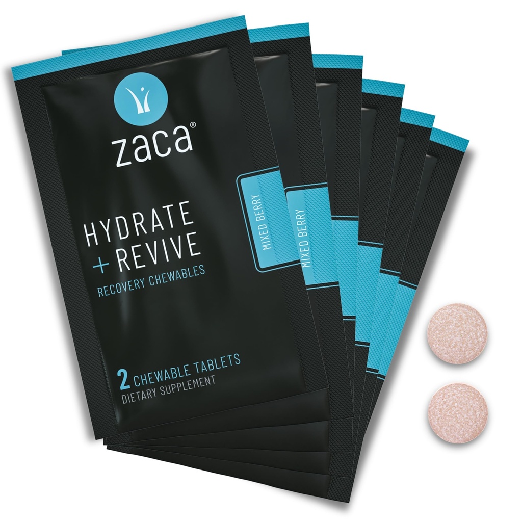Zaca Recovery Chewable Supplement | Hydrate + Revive | パーティー、旅行、エクササイズ、高度 | シュガーフリー&グルテンフリー | ミックスベリー 6 パケット = 12 錠