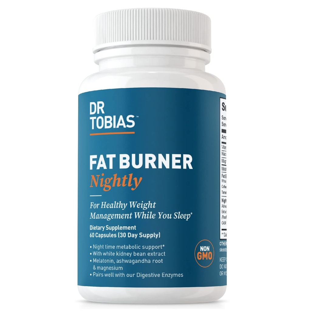 Dr. Tobias Fat Burner Nightly - White Kidney Bean Extract、Ashwagandha Root、Green Coffee Bean Extract&Melatoninによるナイトタイムメタボリックサポート(60カプセル30日供給)
