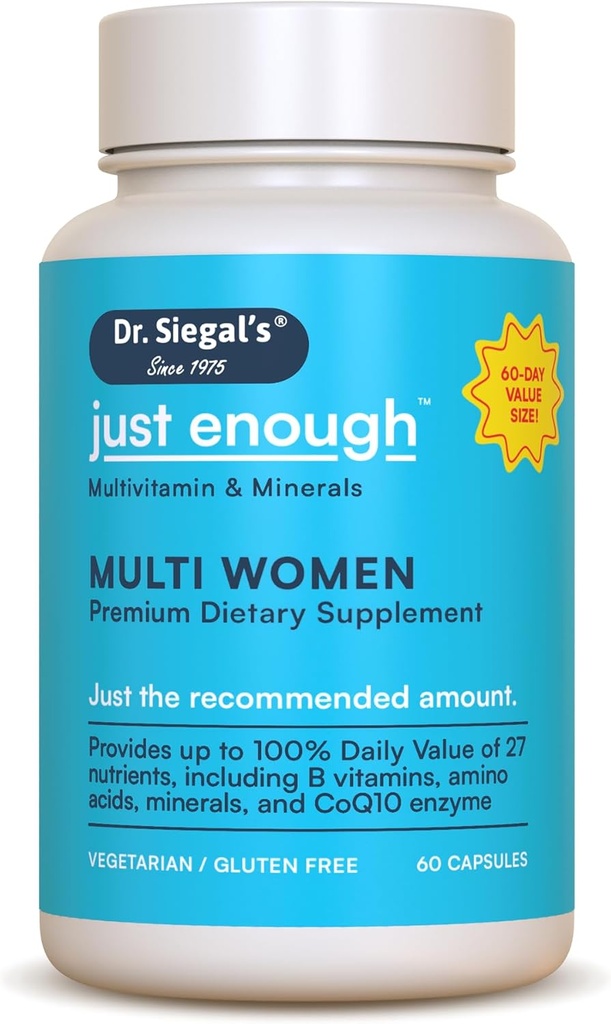 女性のためのSiegal's Just Enough Multivitamins - 60カプセル - 60は女性の健康の補足に役立ちます - 女性のためのベジタリアンマルチビタミン - 女性のマルチビタミン - 女性の毎日のマルチビタミン