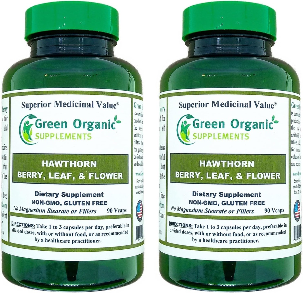 グリーンオーガニックは、ホーソーンベリーカプセル、リーフ、フラワー、ホーソーンサプリメント90カプセル、心血管の健康と自然心臓ケアのための自然なハウソーンハーブ(パッケージ2)が含まれています