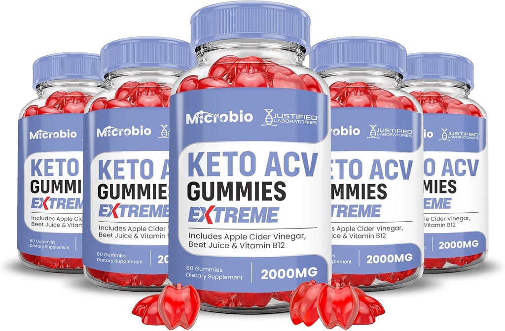 (5 Pack) Microbio Keto ACV Gummies Extreme 2000MG Micro Bio Keto Gummies Apple Cider Vinegar Formulated with Pomegranate Beet Juice Powder B12 Vegan Non GMO 300 Gummys