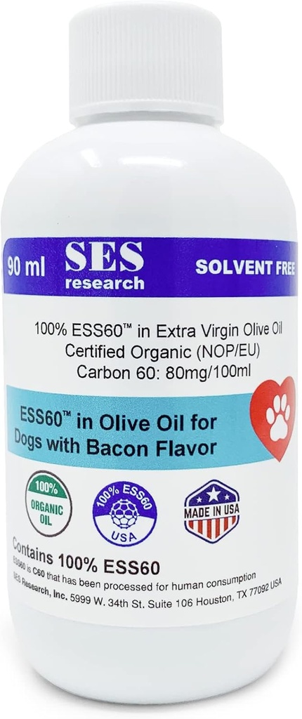 有機エクストラバージンオリーブオイルの犬のためのSES研究C60 - ペットベーコン風味抗酸化サプリメント - 溶剤フリー - 免疫ブースター - ブーストエネルギーと気分 - フォーカス - 90ML