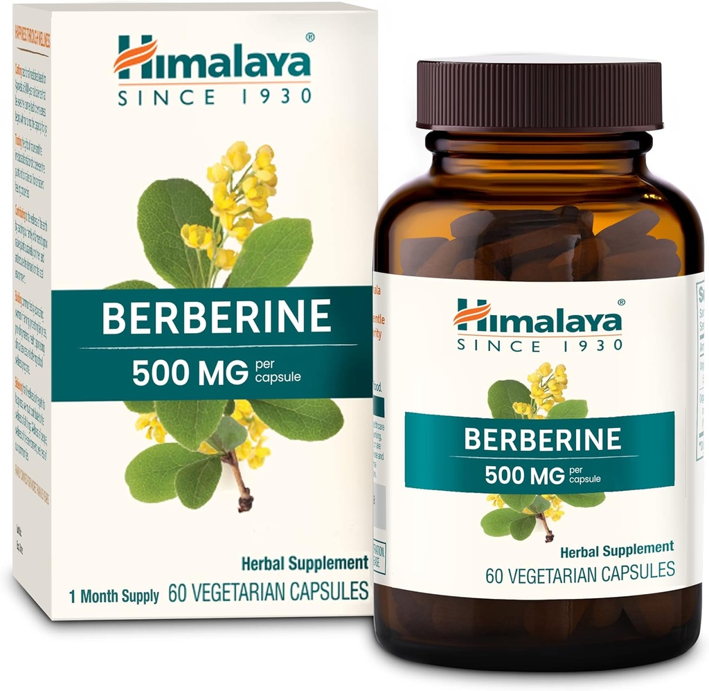 Himalaya Berberine - 正常な代謝、免疫および消化の健康を支持するためのハーブサプリメント - ビーガン、グルテンフリー、500 mg、60ベジタリアンカプセル