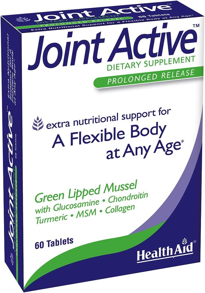 Healthaid Jointactive, 60 Ct, Prolongued Release, A Flexible Body at Any Age, Green Lipped Mussel, with Glucosamine, Chondroitin Tumeric, MSM, Collagen.