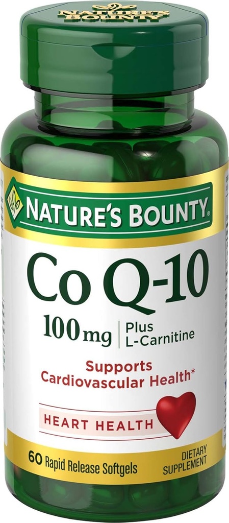 Nature's Bounty CoQ10は、心臓の健康、L-カルニチン、60 Softgelsを支えます