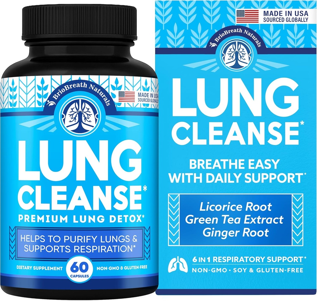 Lungサポートサプリメント - Lungクレンジングとデトックスのための天然カプセル - アメリカ製 - 呼吸器系; Mucusクリア - Lungデトックスのためのビーガンサプリメント; 呼吸サポート - 60カプセル