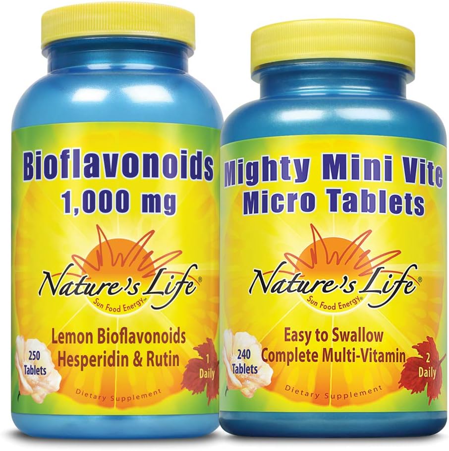Nature's Life Lemon Bioflavonoids 1000mg & Mighty Mini Vite Bundle | Immune & Overall Health Support | 250ct, 240ct