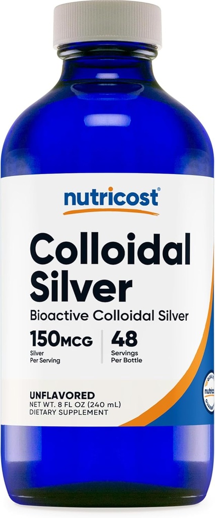 Nutricost Colloidal Silver 8oz - Cobalt Blue Glass Bottles, Bio-Active Colloidal Silver