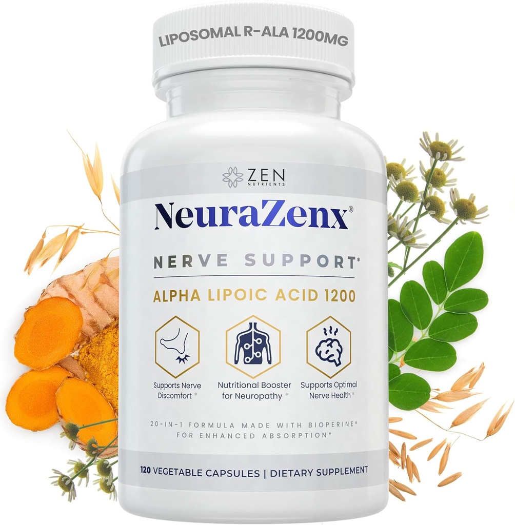 ゼンNutrients NeuraZenX Nerveサポート & 1200mgアルファリポ酸(ALA)、Benfotiamine、L-Carnitine、およびTurmericの周辺神経症サポート補足