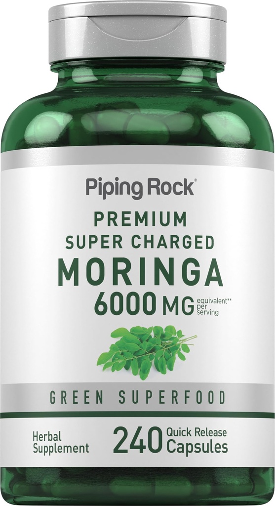 ピッピングロック モリンガ オリファラ カプセル 6000mg | 240 カウント | リーフ 濃縮エキス | ハーブサプリメント | 非GMO、グルテンフリー
