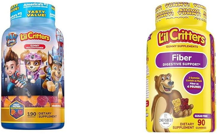 L'il Critters Paw Patrol Gummy Vites Multivitamin for Kids, 190 Gummies and L'il Critters Fiber Gummy Supplement for Kids, 90 Gummies
