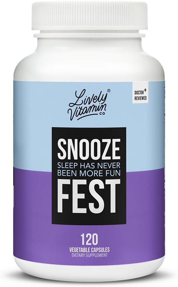 LIVELY VITAMIN CO SNOOZEフェスト - フルREMサイクル - バランスの取れた眠り - リラックスボディ&マインド - 残り&回復 - GABA - カモミール - メラトニン - トリプトファン - バレリアンルート - レモンバーム - ポピー - 120カウント