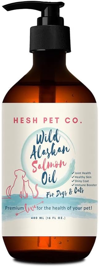 犬と猫のためのプレミアムワイルドアラスカサーモンオイル 16ozスキン&コートペット、魚油、オメガ3、EPA + DHA脂肪酸、関節機能、免疫&ハート健康!