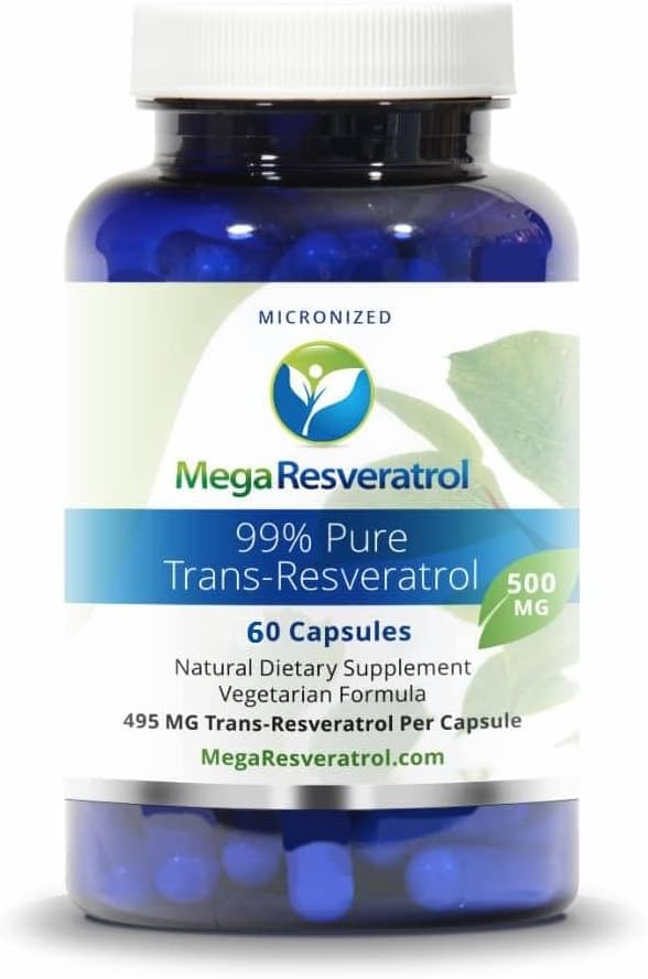 メガResveratrol、薬剤の等級、99%の純粋、隔離された、Micronizedのトランス レスベラトロール、60のベジギー帽子、カプセルごとの500mg。 証明される純度。 無毒な「非アクティブ」成分を追加。